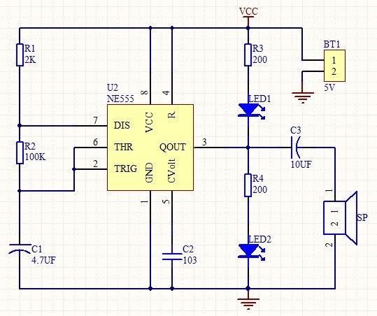 Kit mësimor për të ndërtuar me multivibratorin NE555 një qark me LED të dyfishtë