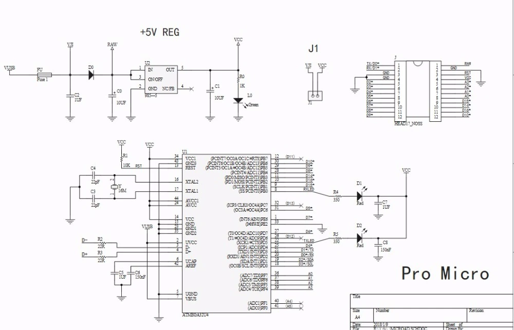 Bord Pro Micro USB-C është i ngjashëm me një ATmega32U4 bord