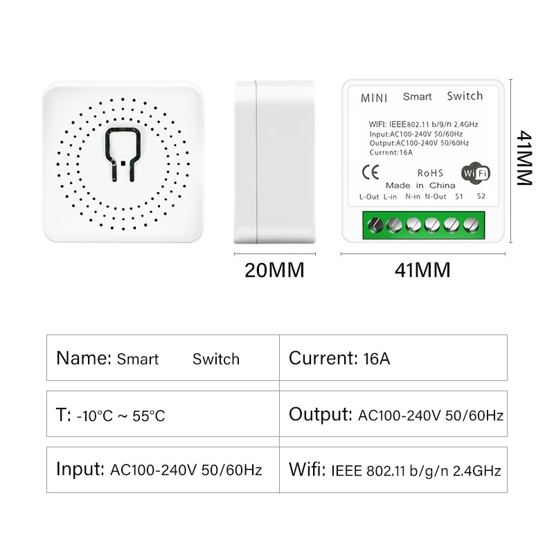16A Mini Çelës kontrolli me dy drejtime Modul WiFi APP që funksionon me aplikacionin Alexa Google Home TuyaSmart Smart Life