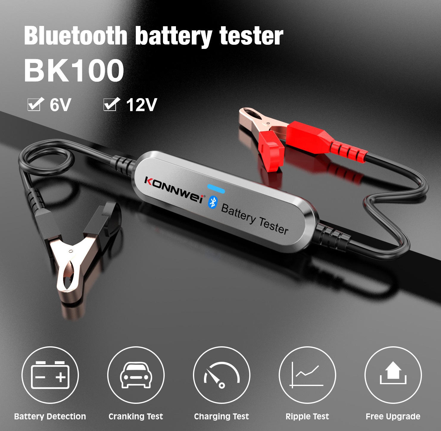 Testues i baterisë së makinës me valë Bluetooth BK100 CCA:100-2000 6V 12V me App Multi-gjuhë