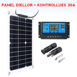 Kit Panel Diellor fleksibël 15W-300W ngarkues baterie 12V me dy USB dhe kontrollues 30A