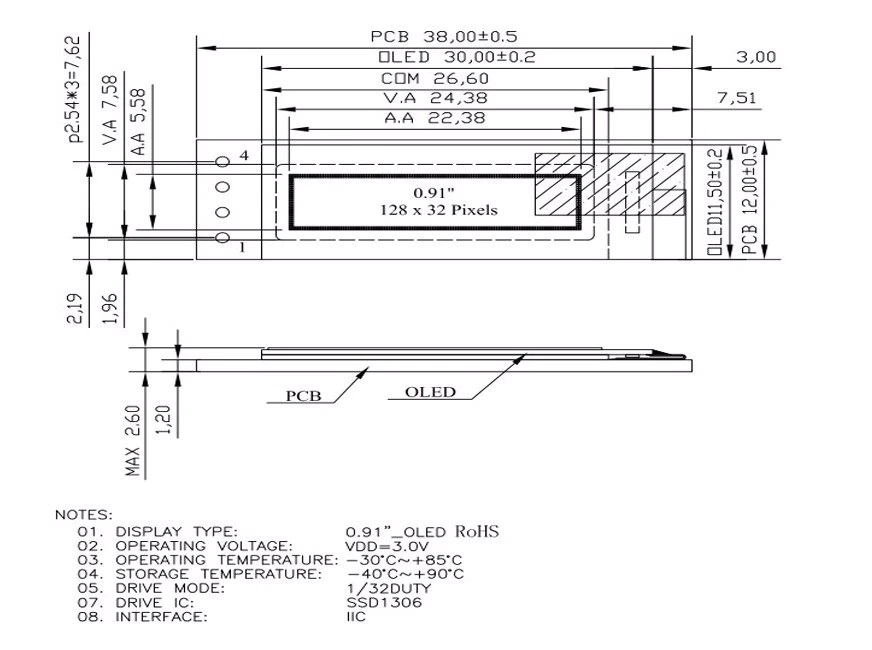 Modul ekrani LED 128X32 OLED LCD 0,91 Komunikim me 4PIN