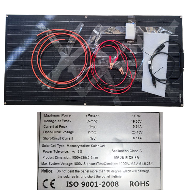 Panel diellor 110W ETFE fleksibël monokristalor 1000w Karikus Baterie 12V