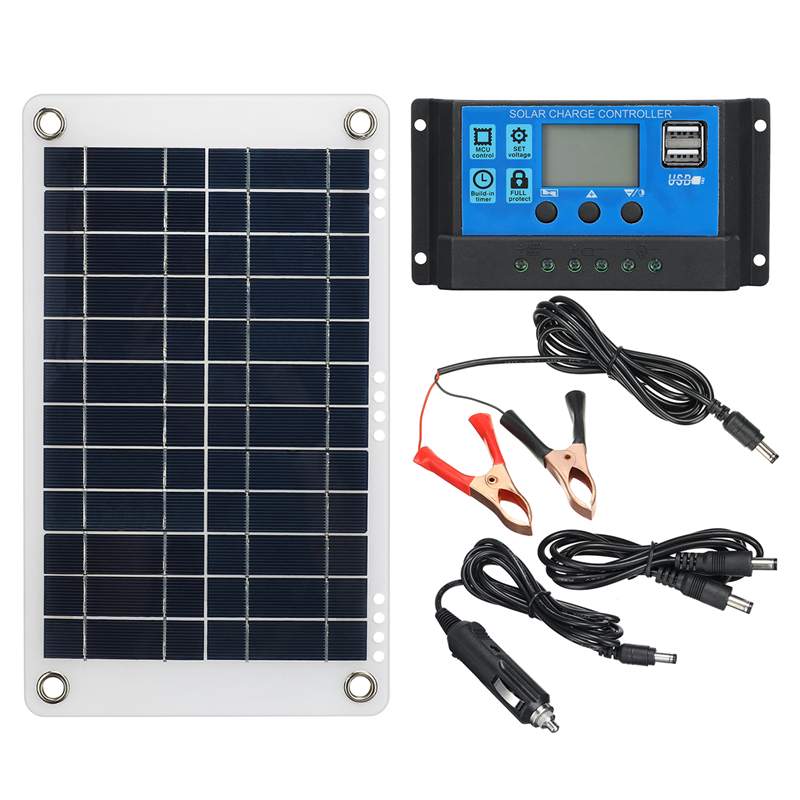 Kit panel diellor 100W 12V dhe Kontrollues diellor 30A me dy USB shumë përdorimësh