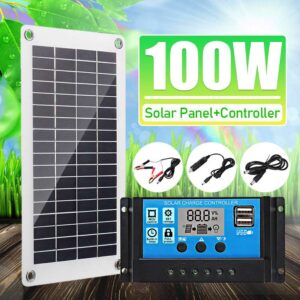 Kit panel diellor 100W 12V dhe Kontrollues diellor 30A me dy USB shumë përdorimësh