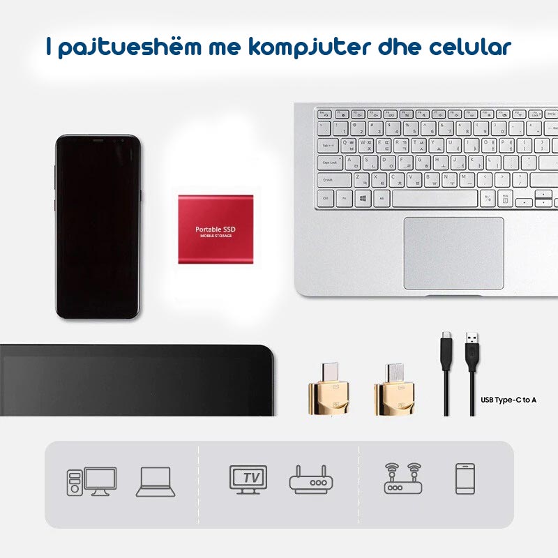 8TB Flash disk i jashtëm SSD Lloji-C USB3.1 Disku portativ Mini Slim, Transferim i Jashtëm me shpejtësi të lartë