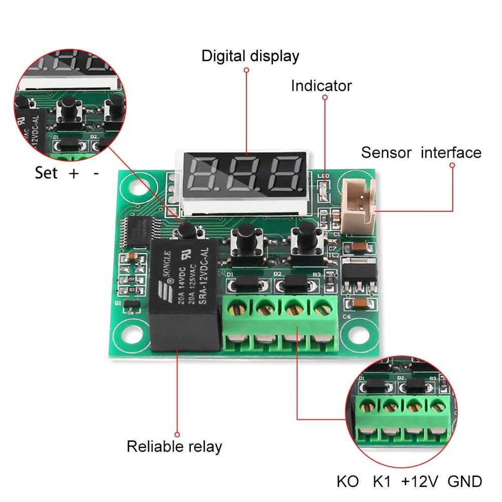 W1209 50-100C DC 12V moduli dixhital i kontrollit të temperaturës me termostat