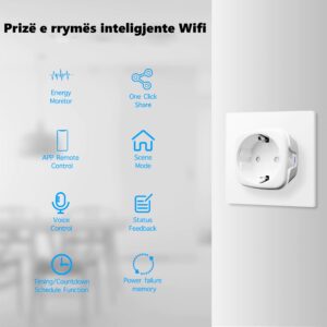 16A Prizë e rrymës inteligjente Wifi me monitorim të energjisë që funksionon me aplikacionin Alexa Google Home TuyaSmart Smart Life