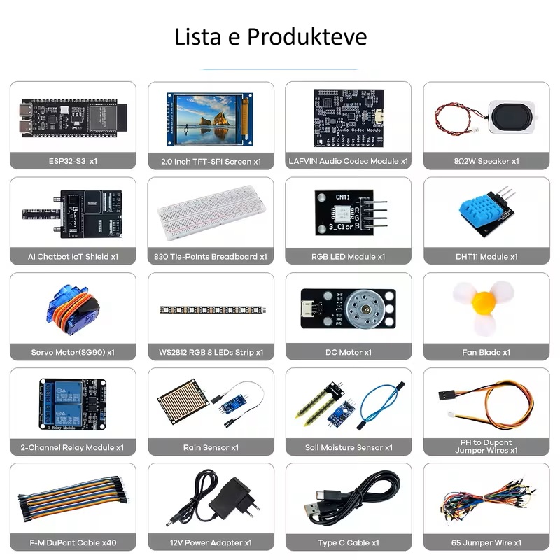 Kit Chatbot-i AI | Set Blloqesh Sensorësh, Kit Fillestar për Programim AIoT për A-duino ESP32-S3